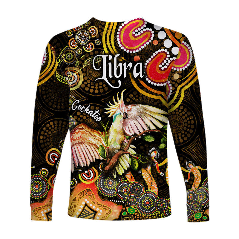 australian-astrology-long-sleeve-shirt-libra-cockatoo-glider-zodiac-aboriginal-vibes-gold