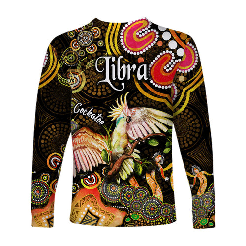 australian-astrology-long-sleeve-shirt-libra-cockatoo-glider-zodiac-aboriginal-vibes-gold