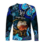 australian-astrology-long-sleeve-shirt-leo-dragon-lizard-zodiac-aboriginal-vibes-blue