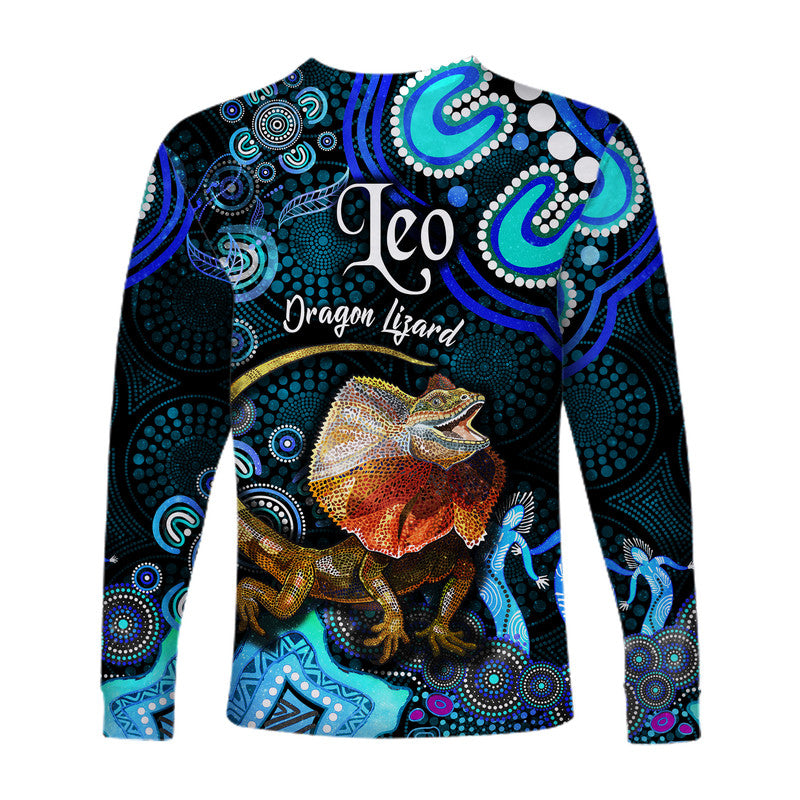 australian-astrology-long-sleeve-shirt-leo-dragon-lizard-zodiac-aboriginal-vibes-blue