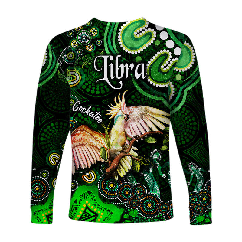 australian-astrology-long-sleeve-shirt-libra-cockatoo-glider-zodiac-aboriginal-vibes-green
