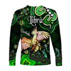 australian-astrology-long-sleeve-shirt-libra-cockatoo-glider-zodiac-aboriginal-vibes-green