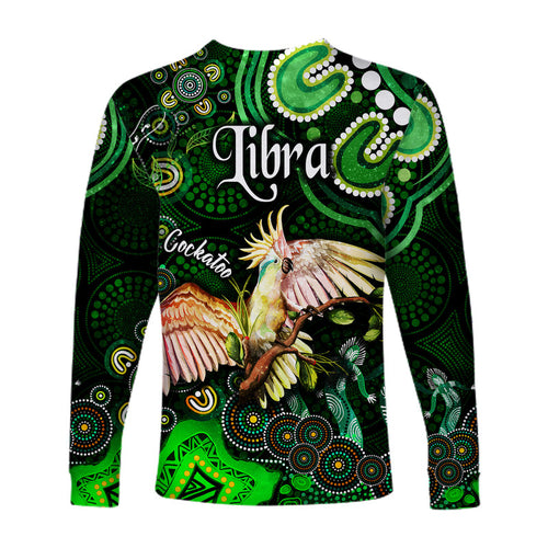 australian-astrology-long-sleeve-shirt-libra-cockatoo-glider-zodiac-aboriginal-vibes-green
