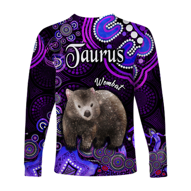 australian-astrology-long-sleeve-shirt-taurus-wombat-zodiac-aboriginal-vibes-purple