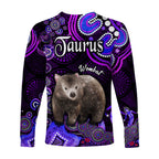 australian-astrology-long-sleeve-shirt-taurus-wombat-zodiac-aboriginal-vibes-purple