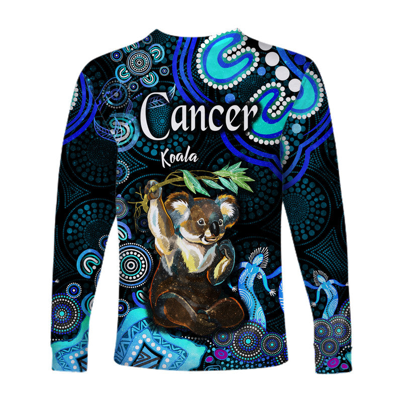 australian-astrology-long-sleeve-shirt-cancer-koala-zodiac-aboriginal-vibes-blue