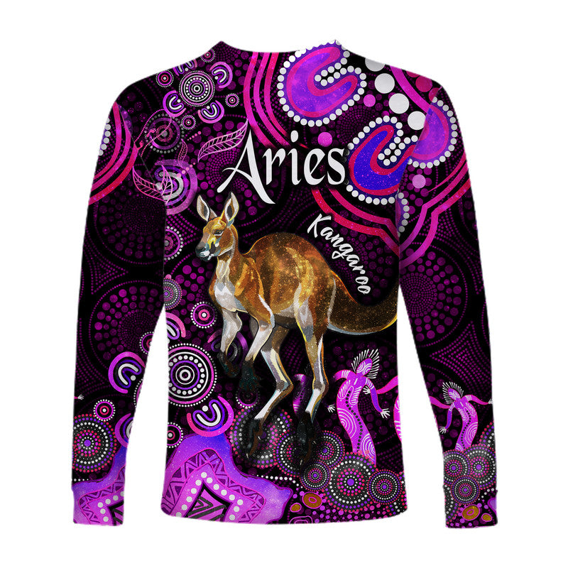 australian-astrology-long-sleeve-shirt-aries-kangaroo-zodiac-aboriginal-vibes-pink
