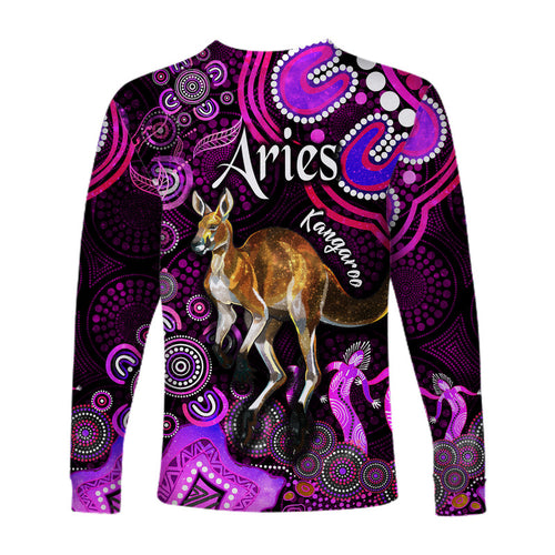 australian-astrology-long-sleeve-shirt-aries-kangaroo-zodiac-aboriginal-vibes-pink