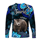 australian-astrology-long-sleeve-shirt-taurus-wombat-zodiac-aboriginal-vibes-blue