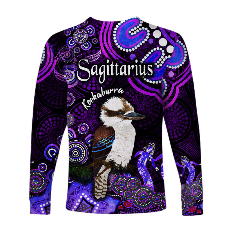 australian-astrology-long-sleeve-shirt-sagittarius-kookaburra-zodiac-aboriginal-vibes-purple
