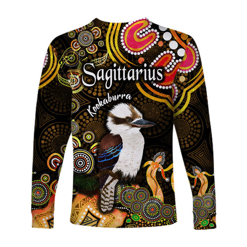 australian-astrology-long-sleeve-shirt-sagittarius-kookaburra-zodiac-aboriginal-vibes-gold