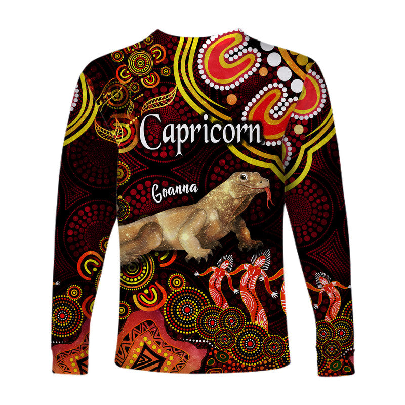 australian-astrology-long-sleeve-shirt-capricorn-goanna-zodiac-aboriginal-vibes-red