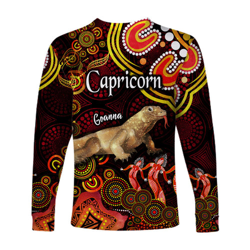 australian-astrology-long-sleeve-shirt-capricorn-goanna-zodiac-aboriginal-vibes-red