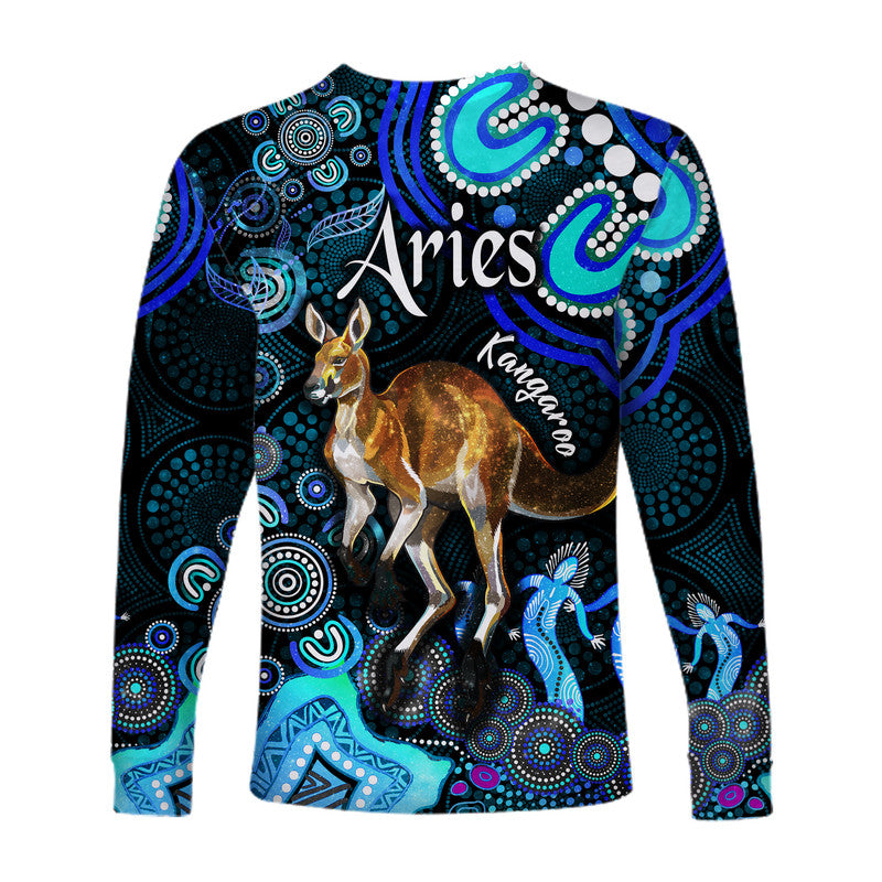 australian-astrology-long-sleeve-shirt-aries-kangaroo-zodiac-aboriginal-vibes-blue