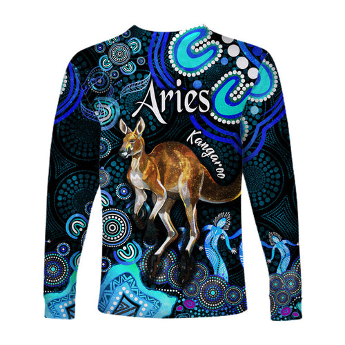 australian-astrology-long-sleeve-shirt-aries-kangaroo-zodiac-aboriginal-vibes-blue
