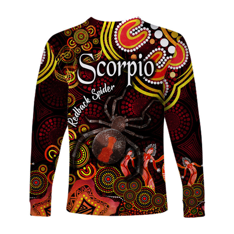 australian-astrology-long-sleeve-shirt-scorpio-redback-spider-zodiac-aboriginal-vibes-red