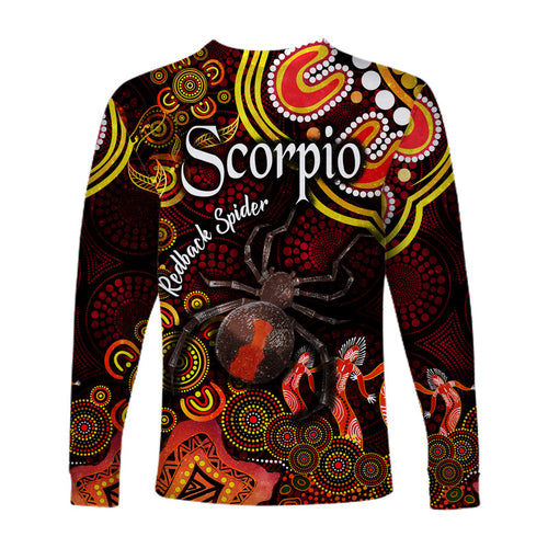 australian-astrology-long-sleeve-shirt-scorpio-redback-spider-zodiac-aboriginal-vibes-red