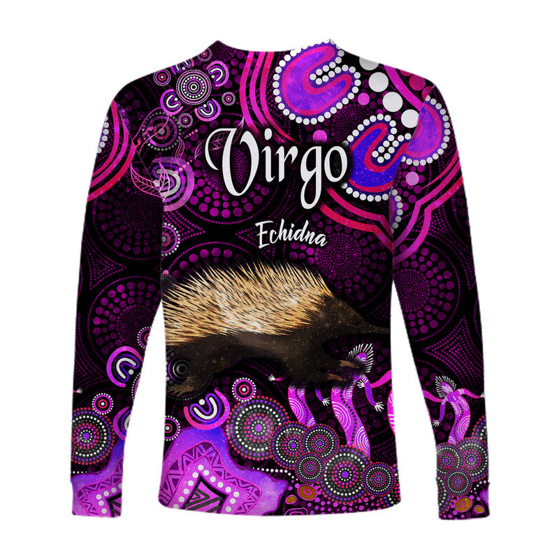 australian-astrology-long-sleeve-shirt-virgo-echidna-zodiac-aboriginal-vibes-pink