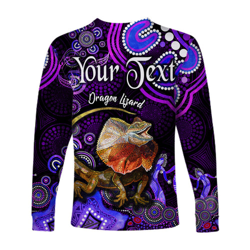 custom-personalised-australian-astrology-long-sleeve-shirt-leo-dragon-lizard-zodiac-aboriginal-vibes-purple