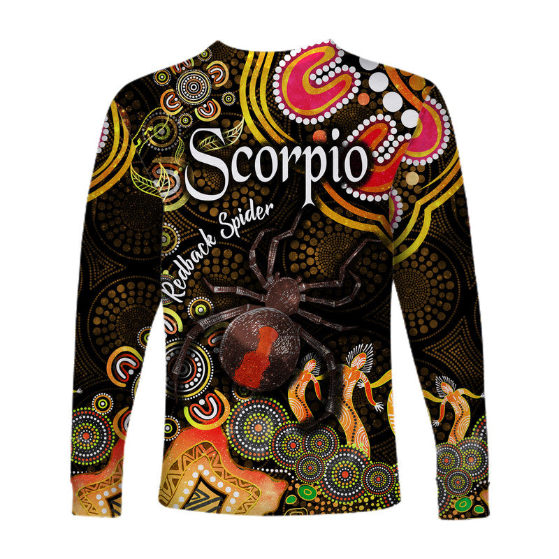 australian-astrology-long-sleeve-shirt-scorpio-redback-spider-zodiac-aboriginal-vibes-gold