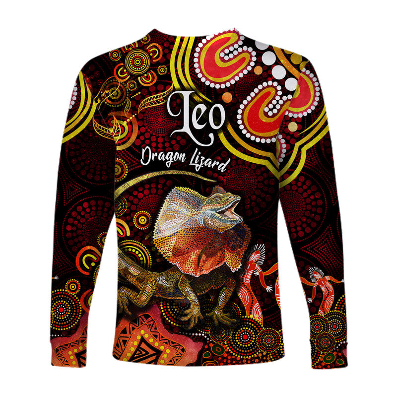 australian-astrology-long-sleeve-shirt-leo-dragon-lizard-zodiac-aboriginal-vibes-red
