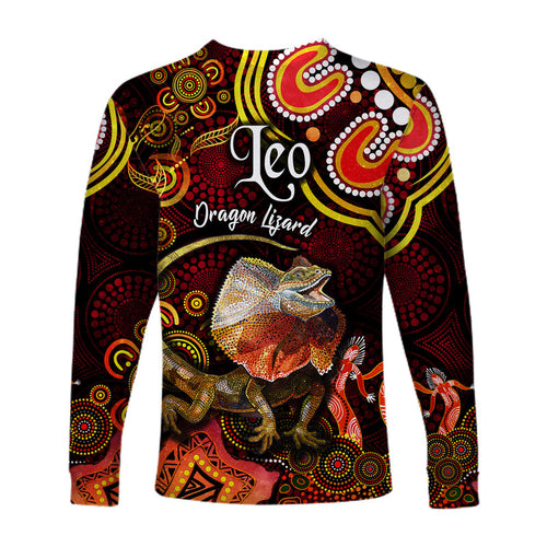 australian-astrology-long-sleeve-shirt-leo-dragon-lizard-zodiac-aboriginal-vibes-red