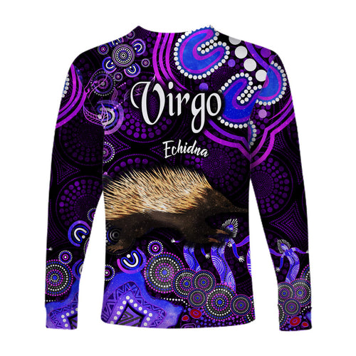 australian-astrology-long-sleeve-shirt-virgo-echidna-zodiac-aboriginal-vibes-purple