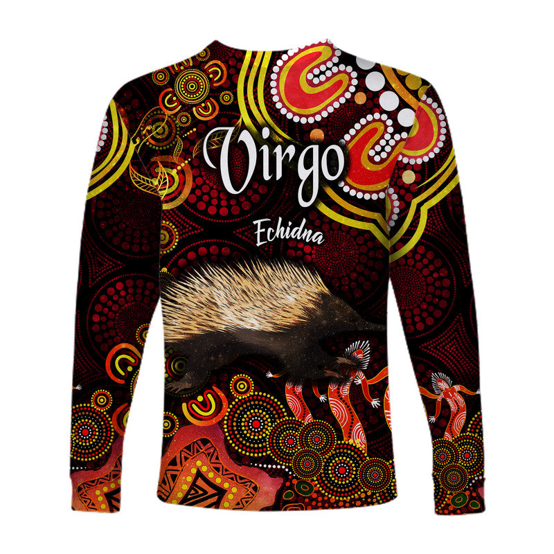 australian-astrology-long-sleeve-shirt-virgo-echidna-zodiac-aboriginal-vibes-red