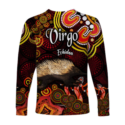 australian-astrology-long-sleeve-shirt-virgo-echidna-zodiac-aboriginal-vibes-red