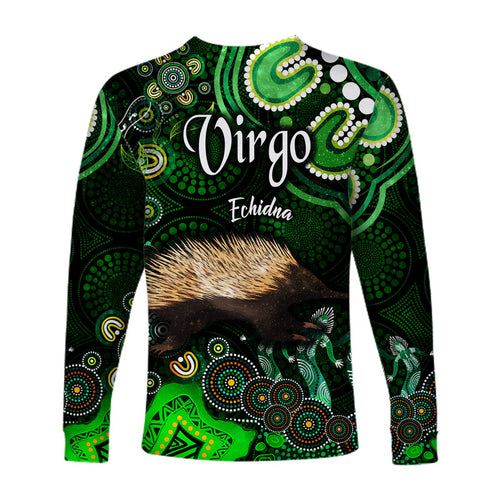 australian-astrology-long-sleeve-shirt-virgo-echidna-zodiac-aboriginal-vibes-green