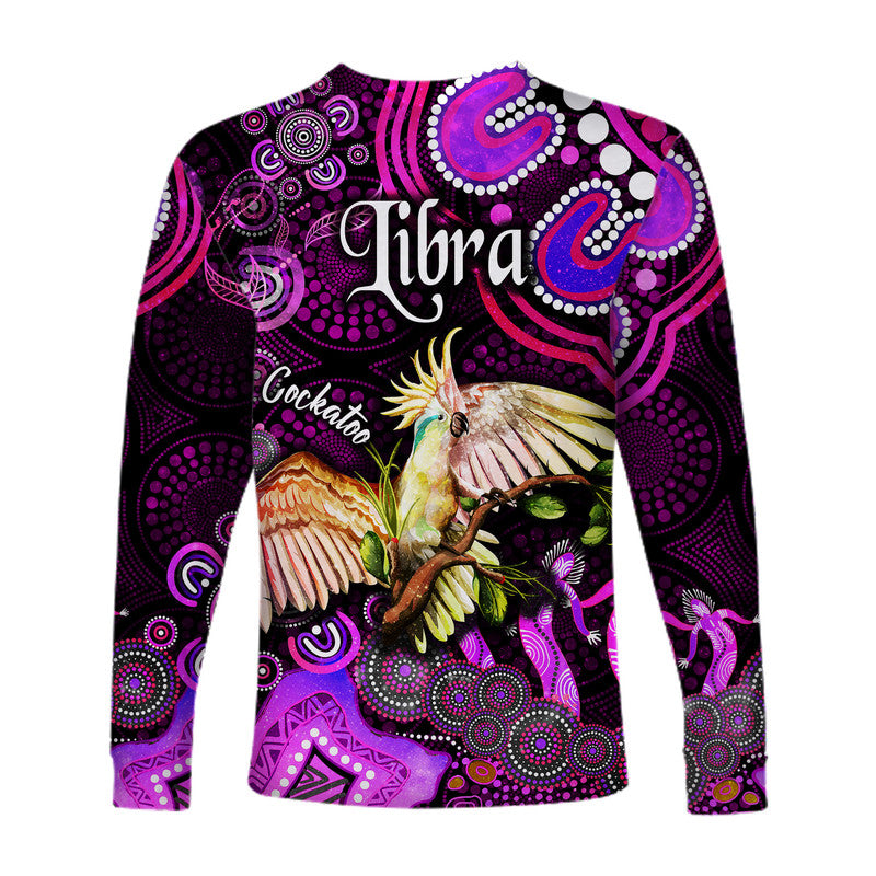 australian-astrology-long-sleeve-shirt-libra-cockatoo-glider-zodiac-aboriginal-vibes-pink