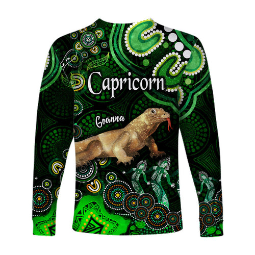 australian-astrology-long-sleeve-shirt-capricorn-goanna-zodiac-aboriginal-vibes-green