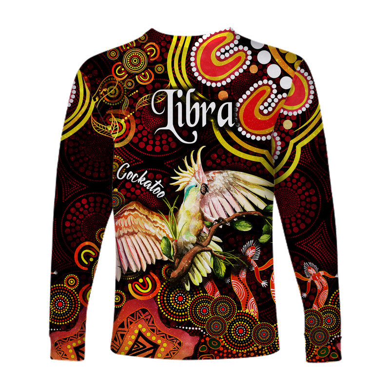 australian-astrology-long-sleeve-shirt-libra-cockatoo-glider-zodiac-aboriginal-vibes-red