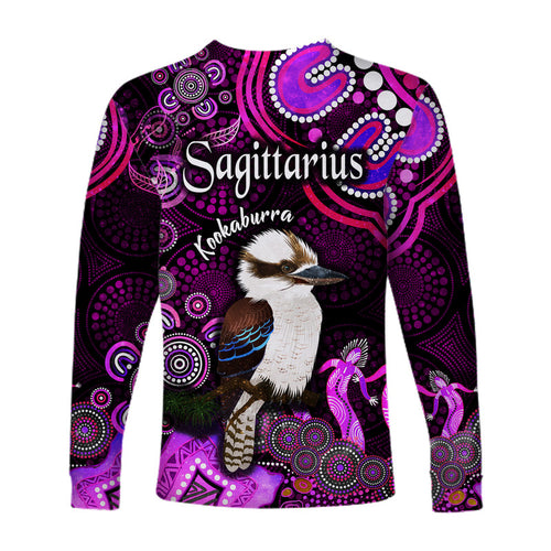 australian-astrology-long-sleeve-shirt-sagittarius-kookaburra-zodiac-aboriginal-vibes-pink