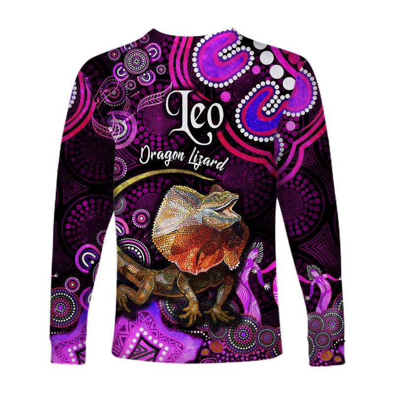 australian-astrology-long-sleeve-shirt-leo-dragon-lizard-zodiac-aboriginal-vibes-pink
