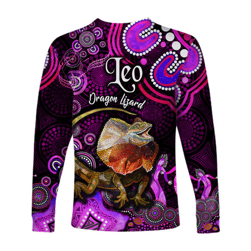 australian-astrology-long-sleeve-shirt-leo-dragon-lizard-zodiac-aboriginal-vibes-pink