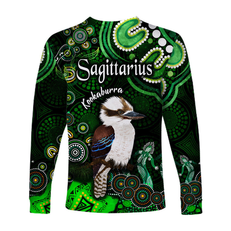 australian-astrology-long-sleeve-shirt-sagittarius-kookaburra-zodiac-aboriginal-vibes-green