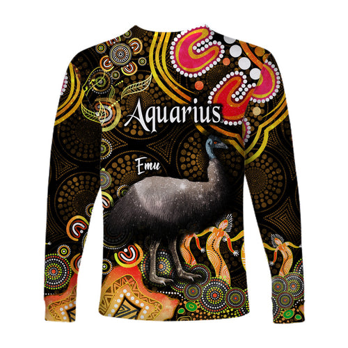 australian-astrology-long-sleeve-shirt-aquarius-emu-glider-zodiac-aboriginal-vibes-gold