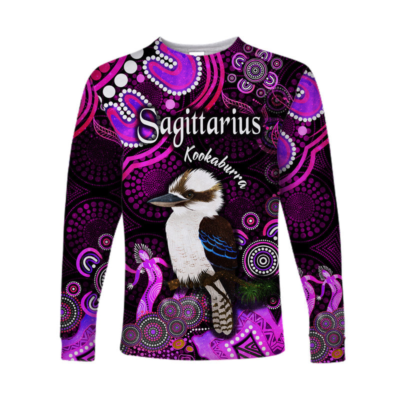 custom-personalised-australian-astrology-long-sleeve-shirt-sagittarius-kookaburra-zodiac-aboriginal-vibes-pink