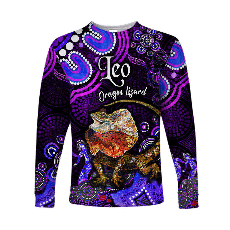 custom-personalised-australian-astrology-long-sleeve-shirt-leo-dragon-lizard-zodiac-aboriginal-vibes-purple