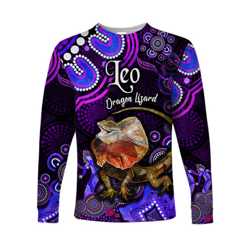 custom-personalised-australian-astrology-long-sleeve-shirt-leo-dragon-lizard-zodiac-aboriginal-vibes-purple