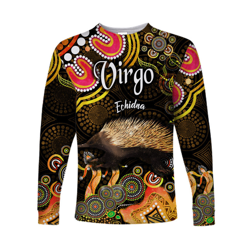 australian-astrology-long-sleeve-shirt-virgo-echidna-zodiac-aboriginal-vibes-gold