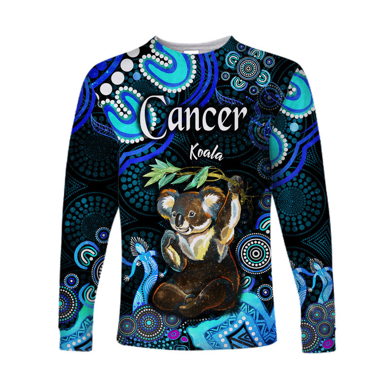 australian-astrology-long-sleeve-shirt-cancer-koala-zodiac-aboriginal-vibes-blue