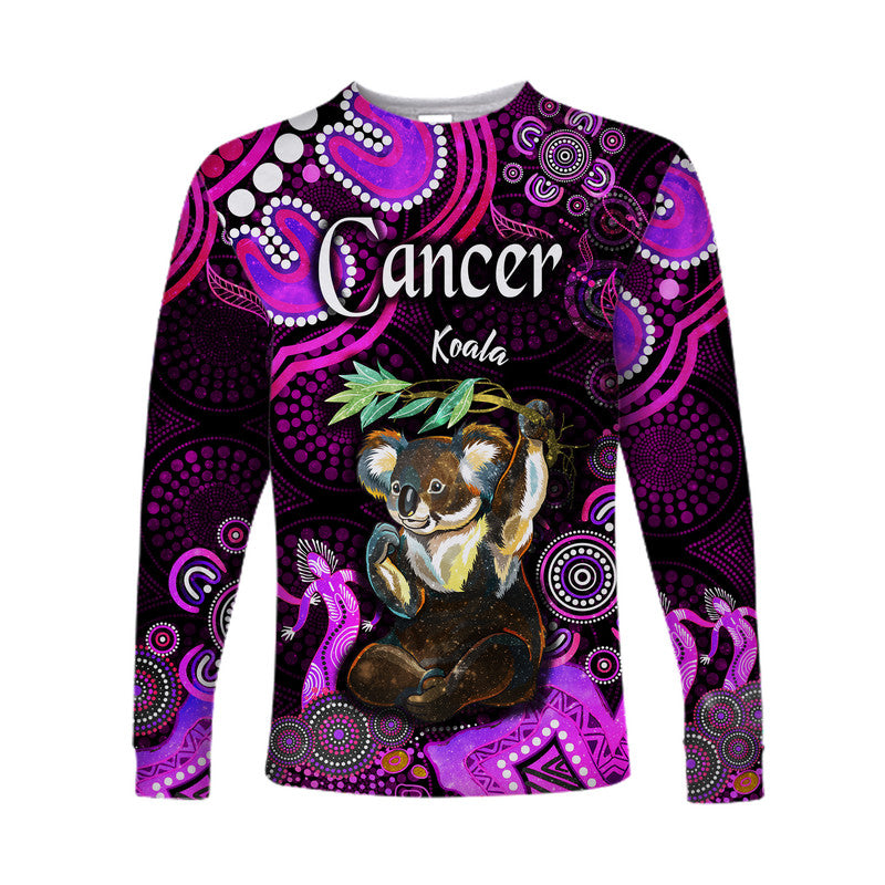 custom-personalised-australian-astrology-long-sleeve-shirt-cancer-koala-zodiac-aboriginal-vibes-pink