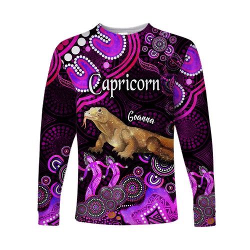 australian-astrology-long-sleeve-shirt-capricorn-goanna-zodiac-aboriginal-vibes-pink