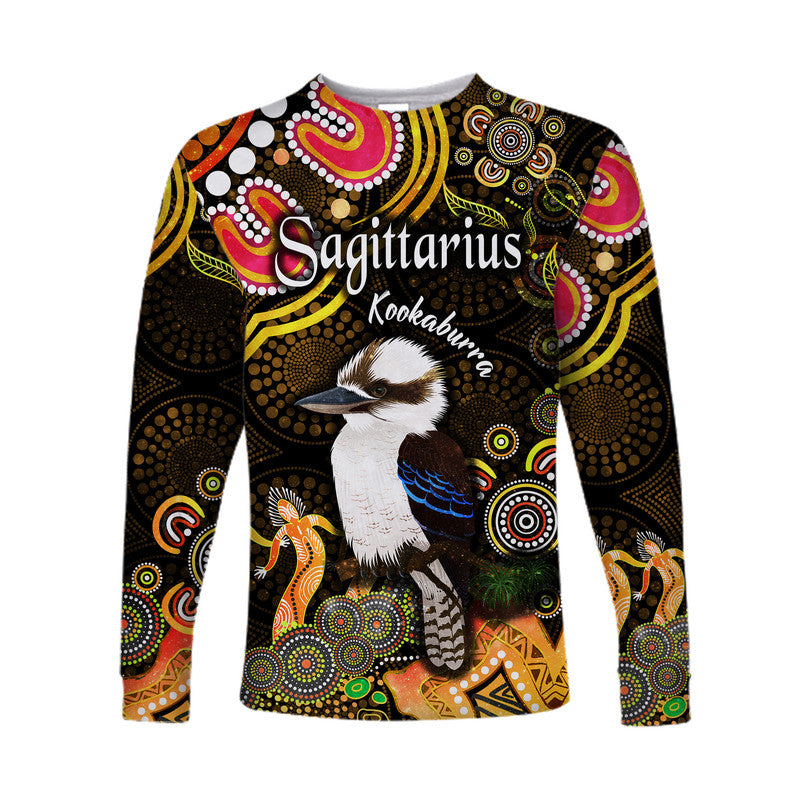 custom-personalised-australian-astrology-long-sleeve-shirt-sagittarius-kookaburra-zodiac-aboriginal-vibes-gold