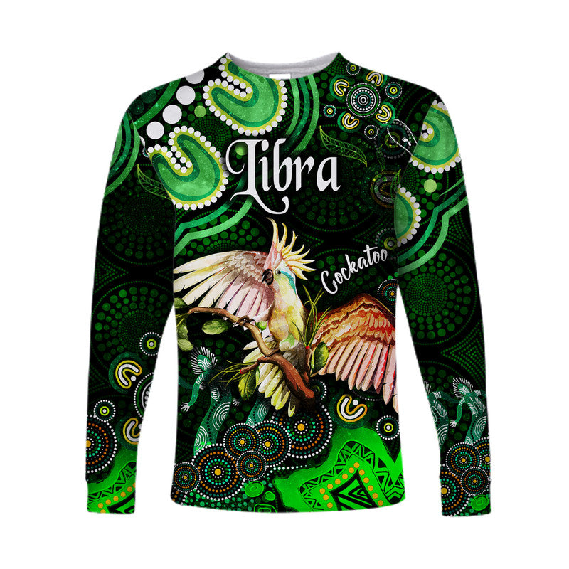australian-astrology-long-sleeve-shirt-libra-cockatoo-glider-zodiac-aboriginal-vibes-green