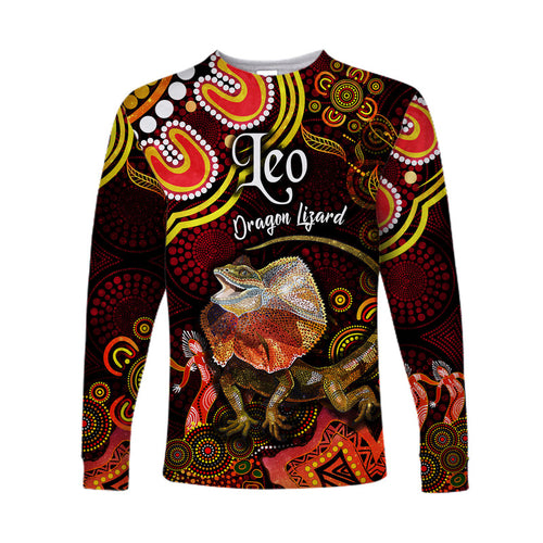 australian-astrology-long-sleeve-shirt-leo-dragon-lizard-zodiac-aboriginal-vibes-red