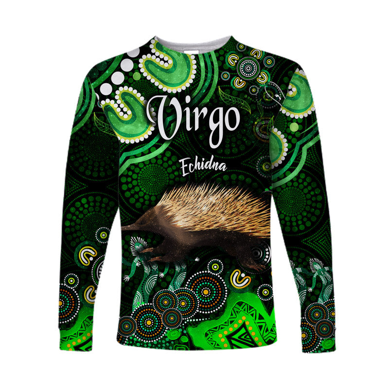 australian-astrology-long-sleeve-shirt-virgo-echidna-zodiac-aboriginal-vibes-green