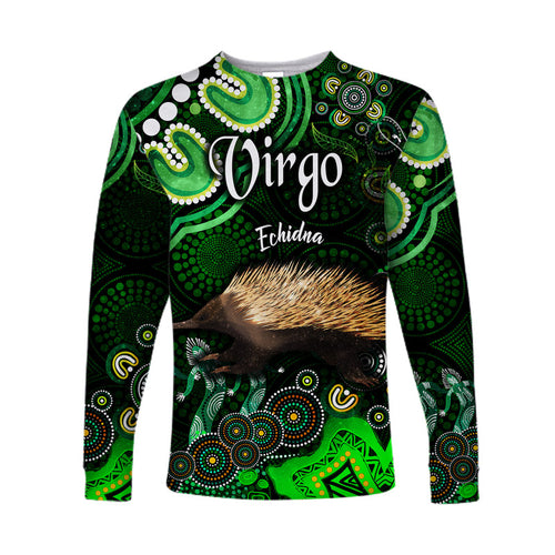 australian-astrology-long-sleeve-shirt-virgo-echidna-zodiac-aboriginal-vibes-green